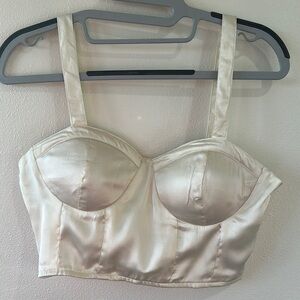 Cream Satin Bra with Structured Cups and Adjustable Straps‎ Size M